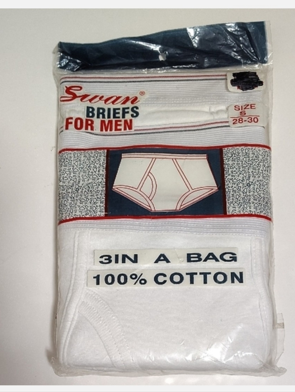 VINTAGE Swan Men's White Briefs - 3 Pack Sz 28-30 100% Cotton